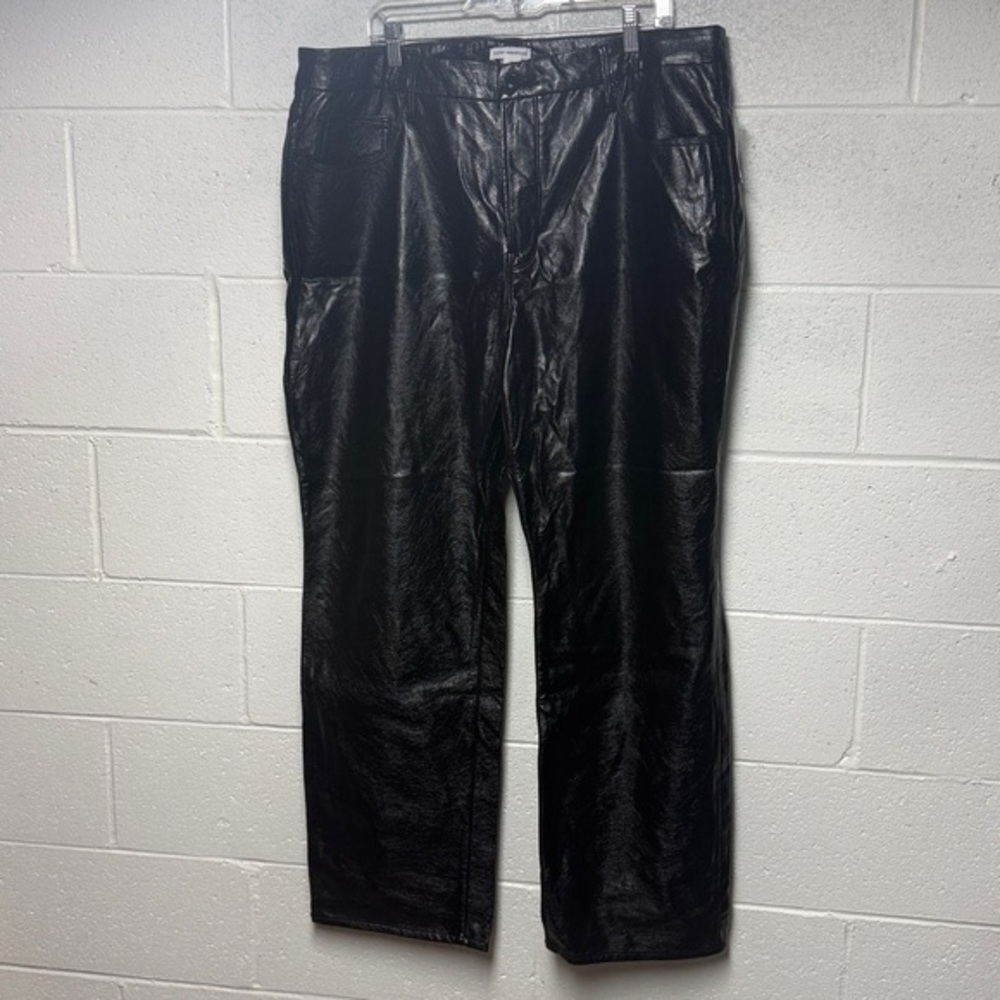 Good American Size 16 Black Faux Leather High Waisted Straight Leg Trouser Pants